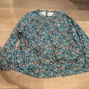THE NORTH FACE WOMENS 3X TEAL BIRD PRINT DRI FIT SHIRT SNAP NECK